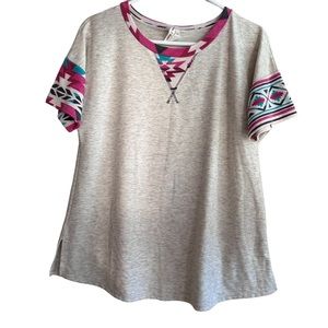 Now & Forever Soft grey shirt with pink sleeves large